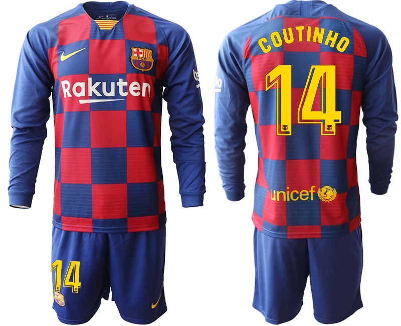 Men 2019-2020 club Barcelona home long sleeve #14 blue Soccer Jerseys->barcelona jersey->Soccer Club Jersey